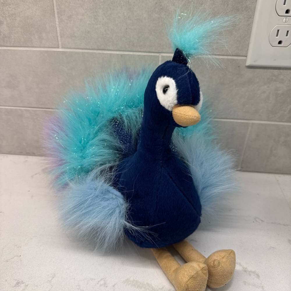 Aurora World Plush Peacock Toy with Blue and Teal Feathers 9” - Picture 1 of 9